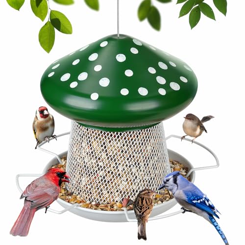 Bird Feeder, Heavy Duty Metal Bird Feeders for Outdoor Hanging | Wild Birdfeeder, 3LB Capacity, 4 Perches, Sturdy, Cute Mushroom Shape, For Outside Garden Yard - color: Green