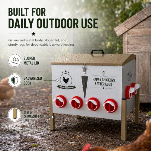 100 lb Automatic Chicken Feeder, 12-Port No-Waste Metal Feeder