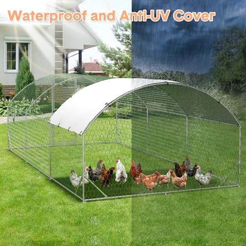 Large Walk-in Metal Chicken Coop for 30 Chickens,Heavy Duty Reinforced Wire Mesh Run with All-Weather Waterproof & Anti-UV Cover,Secure Lock - Outdoor Poultry Pen for Chickens,Ducks (Dome Roof) - size: large Dome Roof Bottom Reinforcement