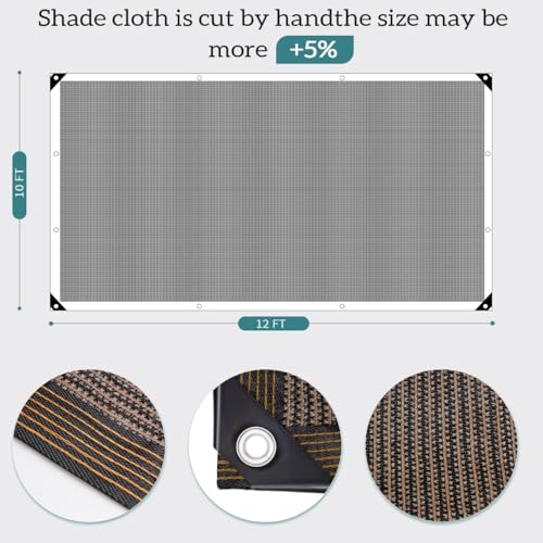 90% Coffee Brown Shade Cloth, 10 x 20 ft with Reinforced Grommets | Durable mesh shade net for greenhouses, plants, chicken coops, pergolas, pools, canopies, patios and gardens - color: 10ftx12ft