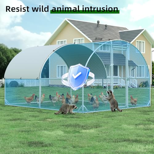 4ever2buy Metal Chicken Coop, 9.5x13 FT Walk-in Chicken Run Pen Poultry Cage, Water-Resistant & Anti-UV Cover, Large Chicken Coop for 12-15 Chickens - size: 154.8"L x 114.2"W x 76.0"H