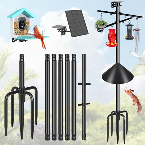 Gtongoko Squirrel Proof Smart Bird Feeder Pole for Outdoors 107 Inch 1 Inch Diameter Bluebird House Pole with 2 Platform and 8 Hooks for Bird Feeder with Camera Adjustable Heavy Duty Mounting Pole - color: 107 Inch with Baffle
