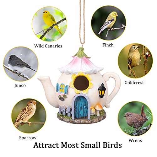 Yinns Resin Bird House for Outside, Decorative Hanging Birdhouse for Garden | Birdhouses, Hanging Watering Can Bird Houses for Outdoors Cardinal Bluebird Wild Birds Nesting - color: D-Watering Can