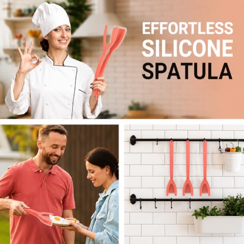 Silicone Egg Flipper Spatula Tongs (Set of 1) – Non-Stick 2-in-1 Grip & Flip Kitchen Tongs for Pancakes, Fish, Eggs, and More – Heat Resistant Cooking Tool (Red) - color: Red