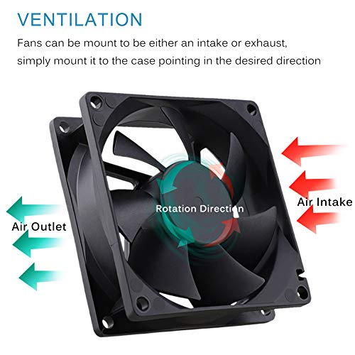 GDSTIME 80mm x 25mm 12V Fan 2Pin DC Brushless PC Computer Case Cooling Fans | Replacement for Desktop Power Supply, Car Audio Amplifier, RV Fridge, Inverter - 80x80x25mm, 8025, 12 Volt, High Performance - size: 80x80x25mm
