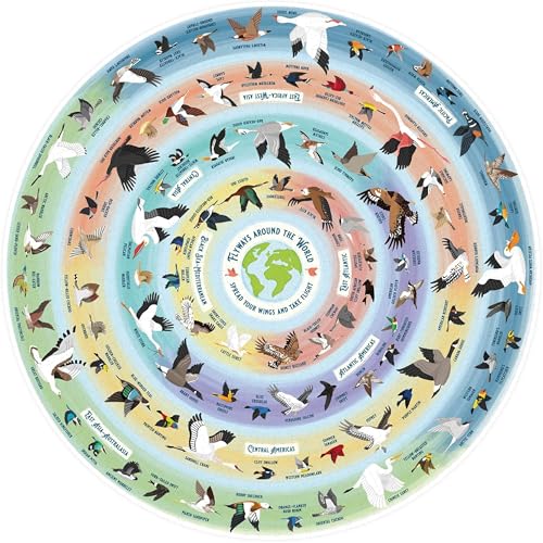 Ridley's Bird Lover’s 1000-piece Round Jigsaw Puzzle - Included Poster with Bird Migrations and Bird Facts for Bird Owners and Bird Lovers - color: Multicolor