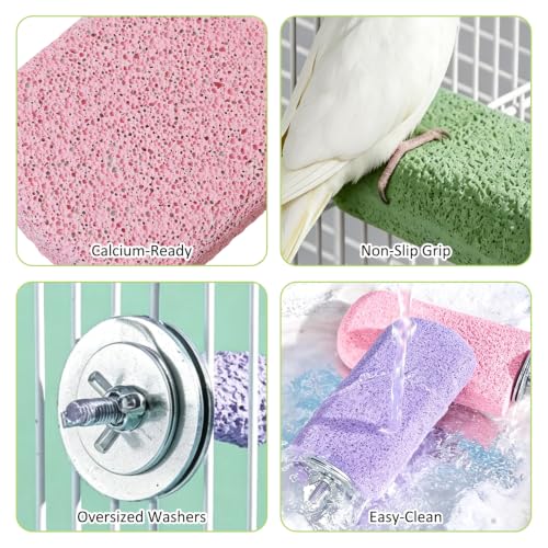 BNOSDM 4 Pcs Green Bird Beak Grinding Stone Calcium Parrot Perch 3.1*2.6in - color: 4 Pcs- Green (M+)