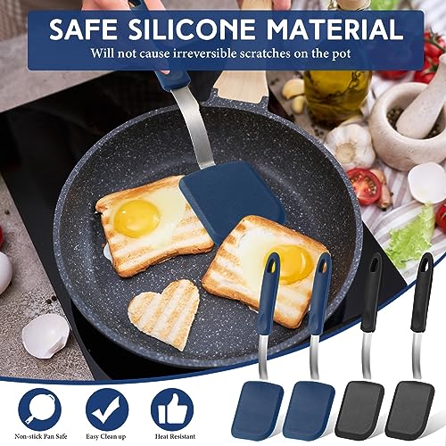 Gejoy 4 Pcs Silicone Cookie Spatula Turner Mini Brownie Spatula Flexible Silicone Spatulas Nonstick Cookware Heat Resistant No Scratch Flipper Baking Utensils for Egg Pancake(Blue, Gray) - color: Blue, Gray