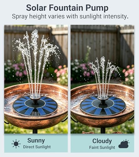 6.3" Solar Bird Bath Fountain Pump with 5 Spray Patterns | 7V 1.4W Panel, 70cm Spray Height, 160L/H Flow Rate, Detachable Filter Box, Adjustable Nozzles, Easy Setup - color: Black