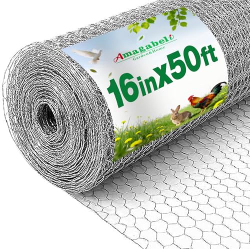 Amagabeli Chicken Wire Fencing 16in x 50ft Garden Netting Poultry Wire Hexagonal Galvanized Mesh Roll Fence Barrier for Raised Bed Cattle Panels for Plant Trellis Vegetable Dog Bird Pet Cage Craft - size: 1" 16"x50'