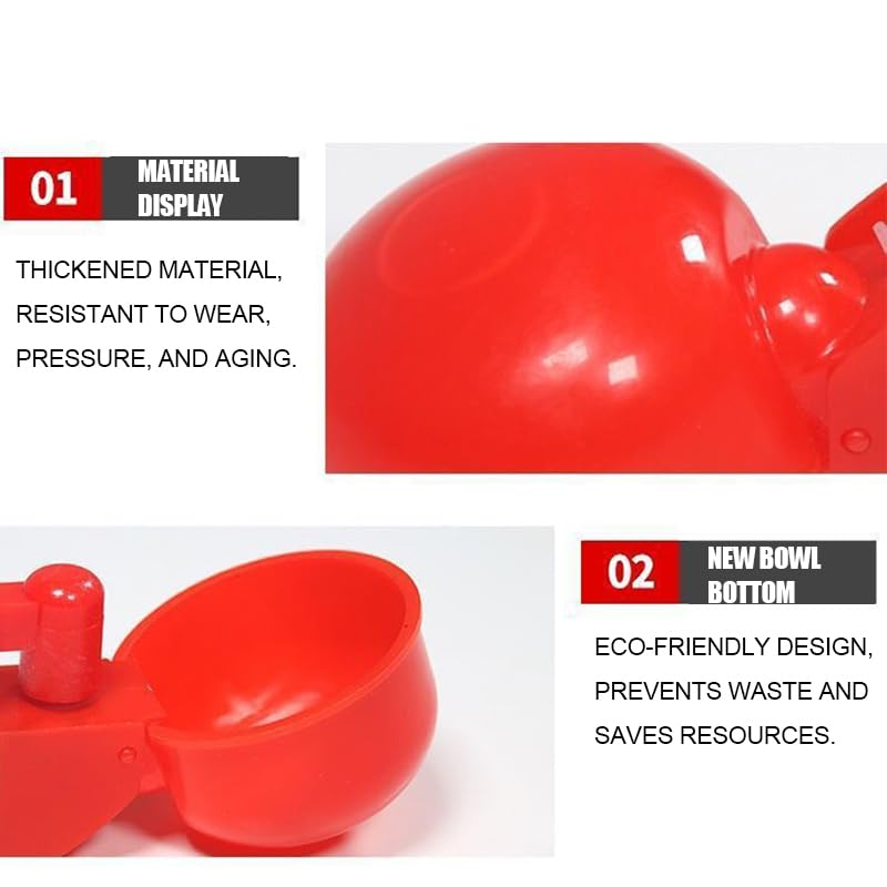Poultry Waterer Cup – 2-Pack Automatic Drinking Bowls for Chickens, Ducks, Quail & Pigeons, Red 6.5 cm Ø, Constant Fresh Water, Screw-in Bucket or PVC System