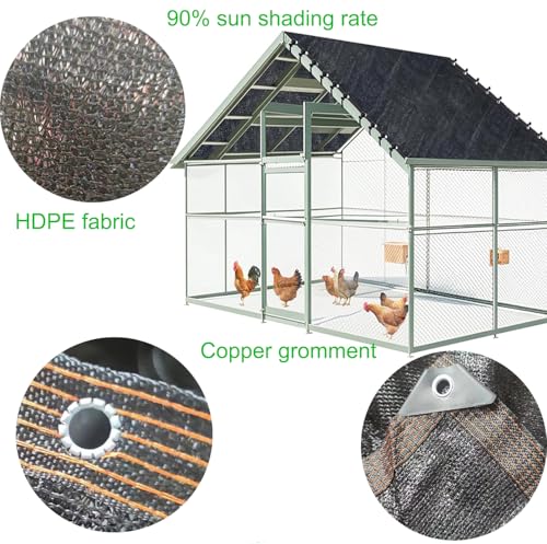 Chicken Coop Sun Shade Net, 90% UV Block 11.5x6.6 FT Heavy Duty Mesh Cloth with Bungee Cords, Easy Install for Poultry Run, Dog Kennel & Garden