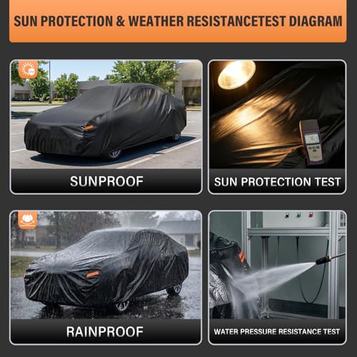 Kayme Coupe Car Cover Waterproof All Weather - See Size Chart - Size C3 | Accurate Fit, Heavy Duty for Automobiles, Outdoor Sun Rain Snow UV Protection. Soft Cotton, Driver Door Zipper, Storage Bag - color: PE-Black, size: 1 C3 Fit Coupe/Cabrio-Length (17