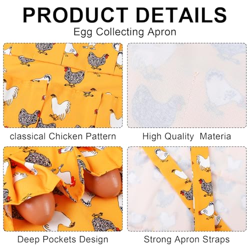 Egg Collecting Apron and Basket, 12 Pouches Chicken Egg Apron, 7 Pouches Chicken Eggs Basket, Collector Chicken Eggs - color: Yellow Flower Chicken, Half-body