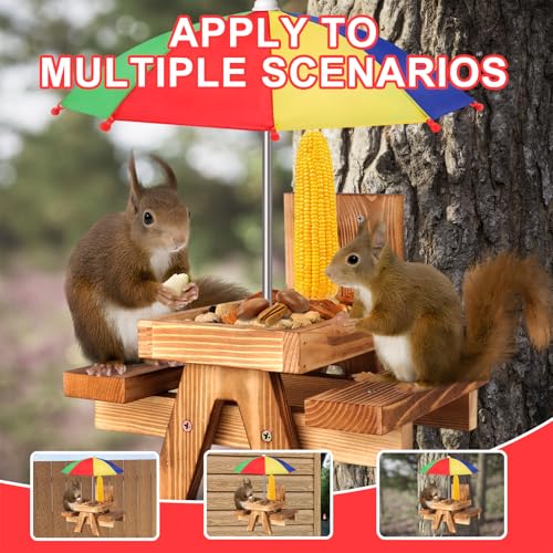 Gnodary Squirrel Feeder with Umbrella, Squirrel Feeders for Outside, Squirrel Picnic Table Feeder - Chipmunk Feeder Hold Corn, Corn Cob, Peanuts (Multiple Color 1) - color: Multi Color 1