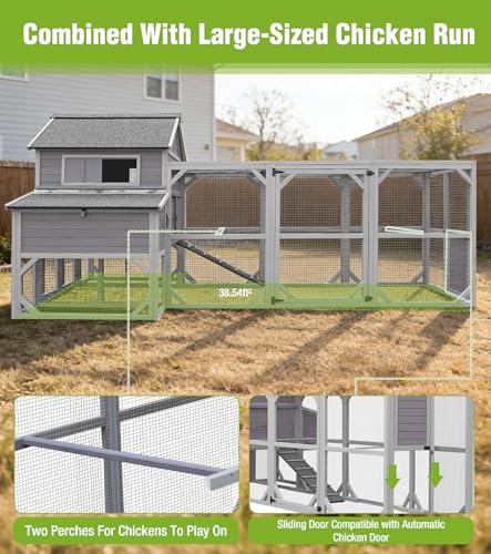 GUTINNEEN Extra Large Chicken Coop with Run 6 Nesting Boxes 4 Perches Weatherproof Outdoor Backyard Hen House with 3 Ventilated Windows and Multiple Access Doors 134" L Gray - size: 134.5"L x 59.0"W x 62.4"H