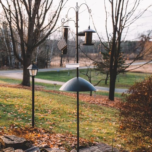 Backyard Expressions 90" Bird Feeding Station for Outdoors, Heavy Duty Bird Feeder Pole with Squirrel Baffle, Shepherd Hooks, Suet Cage, Water Bowl & Tray, Multi Hook Bird Feeder Stand for Yard Garden