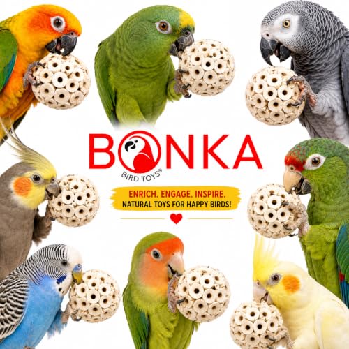 Bonka 1214 Pk3 2.25" Sola Atta Balls Bird Foot Chew Toy Small Medium | Soft lightweight natural pith encourages shredding, chewing, tossing, and foot play - color: Pk3 Sola Atta Balls