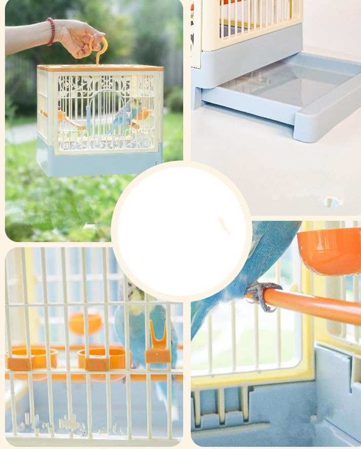 Portable Foldable Bird Cage - 360° Full View Bird Cage for Travel | with Hook/Food Bowl/Perch, Slide-Out Tray for Easy Cleaning,outdoor carrier (Includes Carrying Hook)