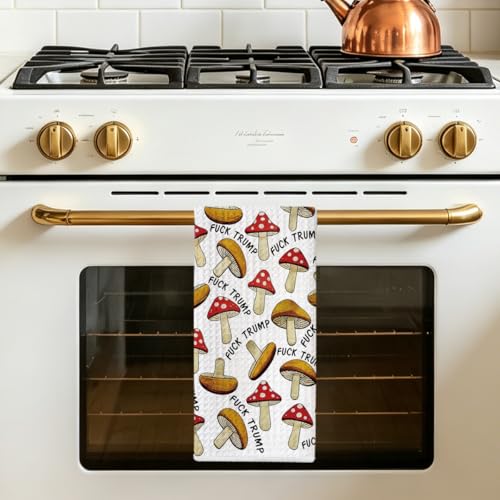 Jztco Funny Trump Kitchen Towel, Anti Trump Gifts for Women | Mushroom Hand Towels for Kitchen Home Decor, Absorbent Microfiber Dish Cloth Tea Towels 14x24 Inch - color: Multi 1519