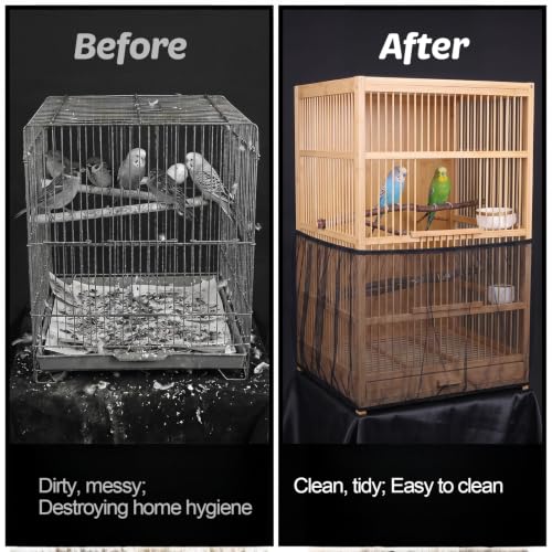2Pcs Bird Cage Seed Catcher 73'' Adjustable Bird Cage Skirt Cover | Black Stretchy Birds Cages Netting for Round Square Parrot Parakeet Macaw African Cages - color: Black