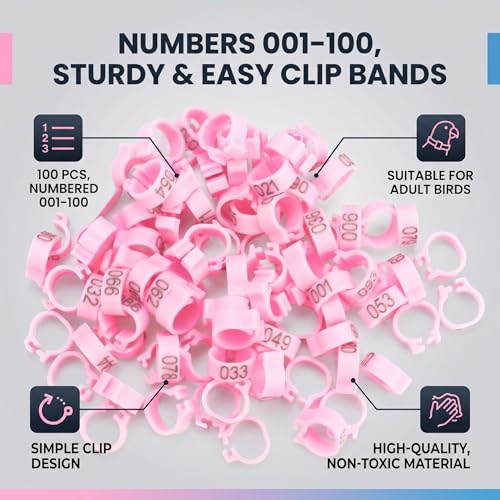 100PCS/Bag 8MM Plastic Pigeon Bands Rings, 001-100 Numbered Plastic Pigeon Bird Leg Bands Rings with Number()