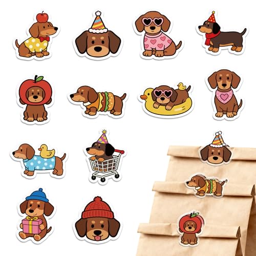 MAYJOYDIY 24Pcs 12 Styles Dachshund Animal Acrylic Chip Clips Dog with Apple Party Hat Heart Sunglasses Bag Sealer Sealing Closures Cute Duck Float Scarf Bag Clips for Food Storage Airtight Seal Grip - style: Dog