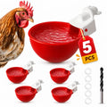 Premium 5 Pack Automatic Chicken Water Cups Kit Gravity Poultry Waterer Dispenser with Drill Bit Extra Washers for Ducks Quail Chickens