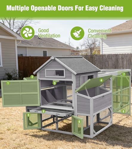 GUTINNEEN Extra Large Chicken Coop with Run 6 Nesting Boxes 4 Perches Weatherproof Outdoor Backyard Hen House with 3 Ventilated Windows and Multiple Access Doors 134" L Gray - size: 134.5"L x 59.0"W x 62.4"H
