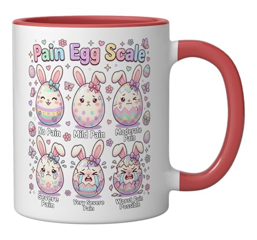 Cute Medical Bunny Egg Easter Nurse Pain Egg Scale Ceramic Mug, Red/White - color: Red/White