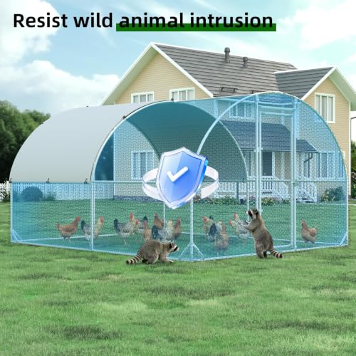 4ever2buy Metal Chicken Coop, 9.5x13 FT Walk-in Chicken Run Pen Poultry Cage, Water-Resistant & Anti-UV Cover, Large Chicken Coop for 12-15 Chickens - size: 154.8"L x 114.2"W x 76.0"H