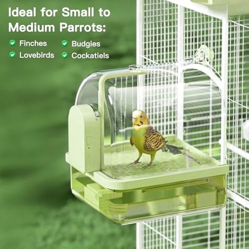 Automatic Bird Bath for Cage – Indoor Parakeet Bath with Pump, Bird Shower with 2 Running Water Modes, Bird Cage Accessory for Pet Birds, Conure, Budgie, Cockatiel (Green)