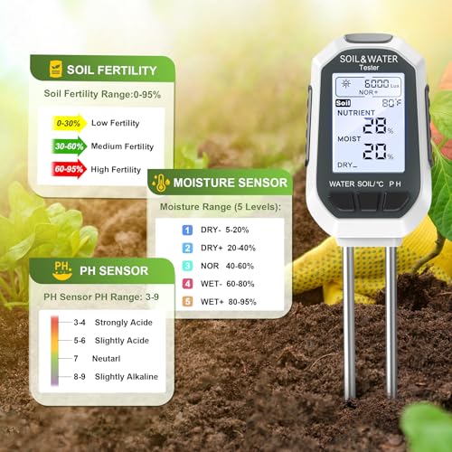 Moisture Meter for Plants, 7-in-1 Digital Soil Tester Kit with Backlit LCD - Measures pH, EC, TDS, Fertility, Temp, Moisture & Sunlight, Garden Tools for Indoor & Outdoor