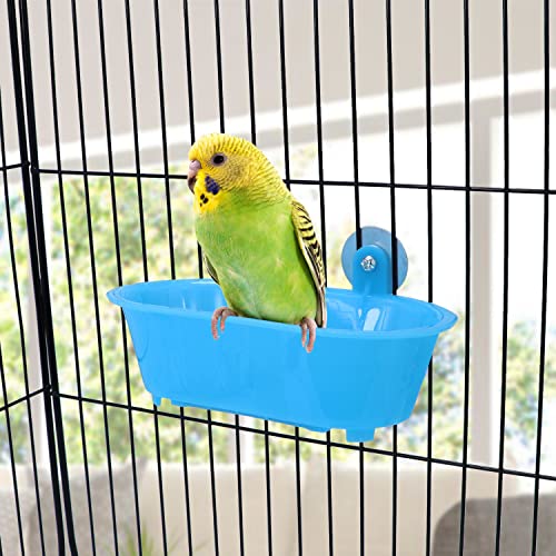 Wontee Bird Bath with Mirror for Small Birds Budgie Parakeet Cage, Blue (B) | Bottom mirror for fun & stimulation, easy to install and clean, stable, 5.7x3.2x1.8 inch size for budgies/canaries/finches - color: Blue (B)
