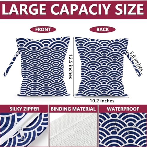 Japanese Wave Wet Bag Reusable Wet Dry Bags for Travel Beach Pool Gym Yoga Bath, Ocean Wave Waterproof Bag for Swim Suit Dirty Gym Cloth, Minimalism Diapers Cosmetic Bags Toiletries Daycare Organizer - color: Multi 02437