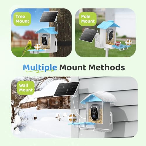Smart Bird Feeder with Camera Solar Powered, Birdfeeder Cam for Outside, AI Species Identify, 2K Live View, Instant Arrival Alerts, Bird Lover Gifts, Sky Blue