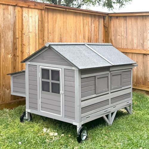Chicken Coop Super Large Mobile Hen House with Wheels,Strong Iron Frame Outdoor Poultry Cage with Nesting Box,Duck Coop,Rabbit Cage Waterproof - size: 68.1"L x 53.9"W x 49.0"H