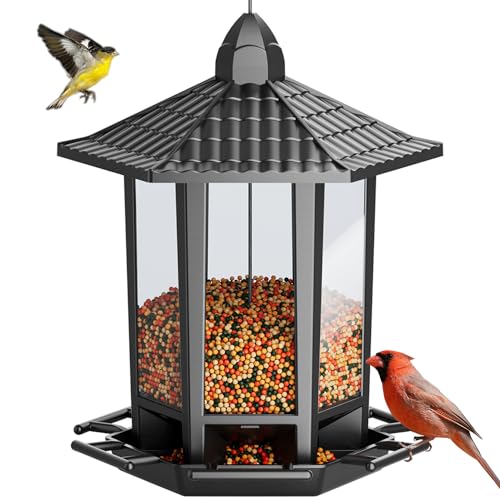 Birdream Hanging Bird Feeders, Retro Pagoda Design Fun Installation Squirrel Proof Bird Feeders, Attracting Wild Birds Chickadees Goldfinches Cardinals Finches and Sparrows - Black - color: Black, size: 1 PACK
