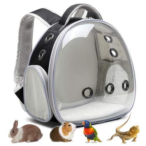 Portable Travel pet Backpack Carrier Hamster Bag Guinea Pig Bird Small Dog cat Turtle Carrier Rabbit Cage Squirrel Bearded Dragon Breathable Hangbag (Black) - color: black