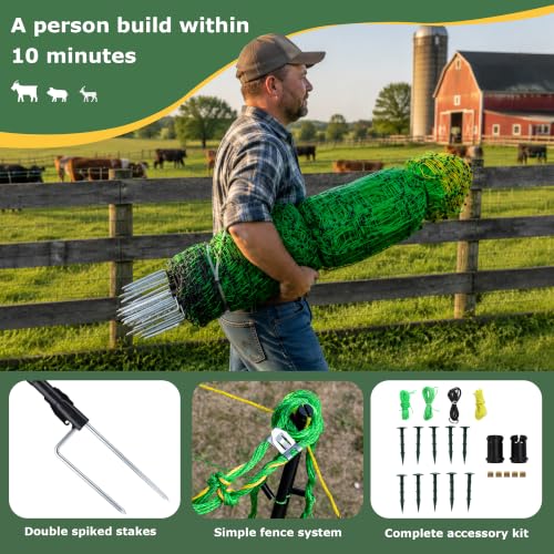 Electric Fence Netting, 47.2" H x 164' L, Portable Double Pointed Sheep Netting Fence for Hog, Dogs, Deer, Goats, Used in Backyards, Farms and Ranches - size: 47.2in H*164ft L