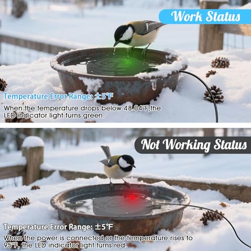 Bird Bath Heater, Upgraded 100W De-Icer Submersible Bird Bath Heaters for Outdoors in Winter, Chicken Water Heater for Winter, Thermostatic Control w/LED Indicator, 5.9 Ft Cord (Black-1Pack) - color: Black-1Pack