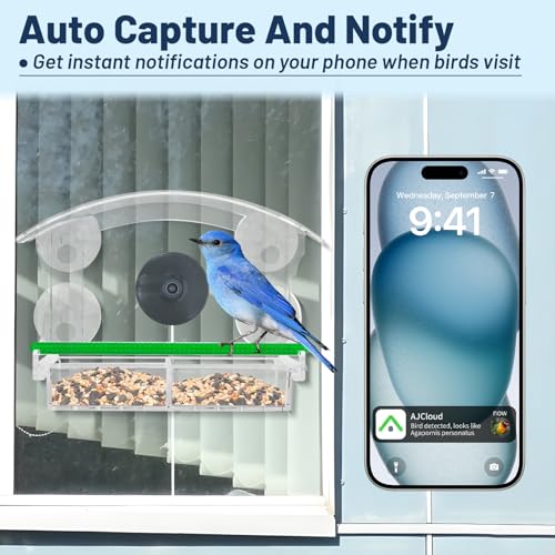 Window Bird Feeder with Camera, 1080P HD Birds Feeder with Night Vision, Real-Time APP Control, Weatherproof Clear Acrylic Birdhouse for Window, Bird Watching Gifts for Nature Lovers