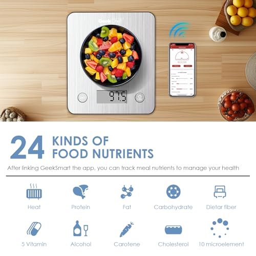 Geek Chef Food Scale,Smart Food Nutrition Scale, Scale for Food Weight Loss,Digital Kitchen Scales,Kitchen Tools for Baking, Cooking,Meal Prep,Weight Loss,1g/0.1oz Precise Graduation, Stainless Steel - color: Silver