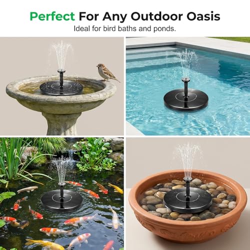 Solar Bird Bath Fountains, 2026 Upgrade 1.4W Solar Fountain Pump with 6 Nozzles, Free Standing Floating Solar Powered Water Fountain Pump for Bird Bath, Garden, Pond, Water Feature Outdoor (1, 6.3in) - size: 6.3in