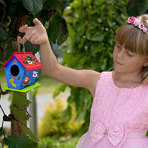 hapray 12 Pack Bird House Kit for Kids, DIY Wooden Birdhouse with Paints - color: 12 Pack Bird House