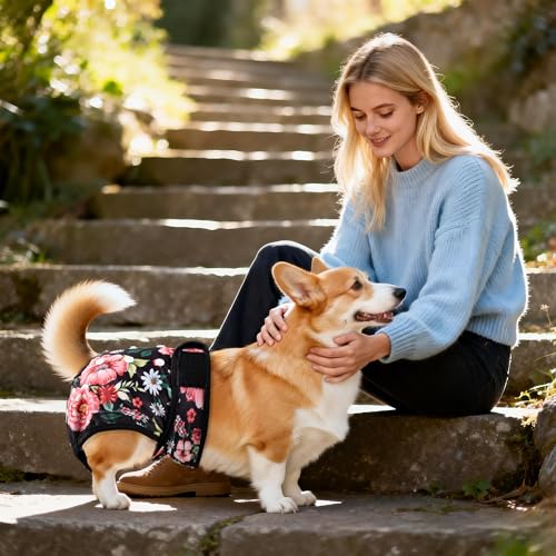 Washable Reusable Female Dog Diapers(5 Pack) Small Medium Large Doggie Puppy & Doggy Dog Diaper, Period Panties in Heat Medium - color: Flower, size: Medium