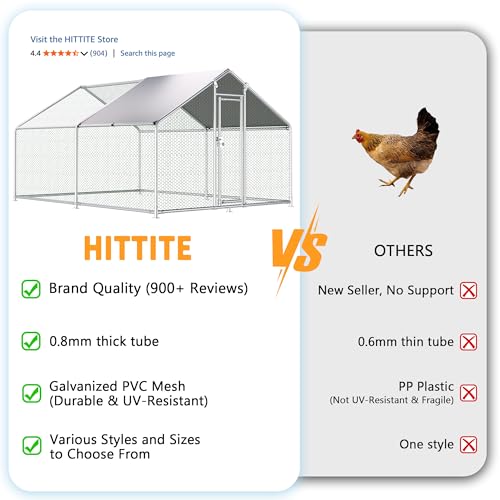 HITTITE Large Metal Chicken Coop with Run, 12.8 x 9.84 x 6.56 ft Walk in Poultry Cage Chicken Run Pen, Outdoor Chicken Runs for Yard with Waterproof & Anti-UV Cover - size: 153.6"L x 118.0"W x 79.2"H
