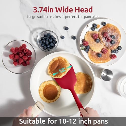U-Taste Silicone Turner Spatula Set of 2, 13.6" Long/3.7" Wide, Red | 600ºF Heat Resistant Food Grade Silicone Cooking Utensils Set, Wide Large Solid & Slotted Turner Pancake Egg Flipper - color: Rose Red