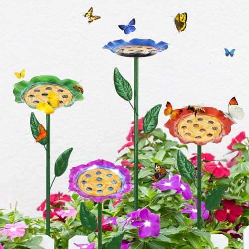 dreamysoul 4 Pack Bee Watering Station, Colorful Metal Bee Bath with Flower Design for Garden Yard - color: Colorful-a