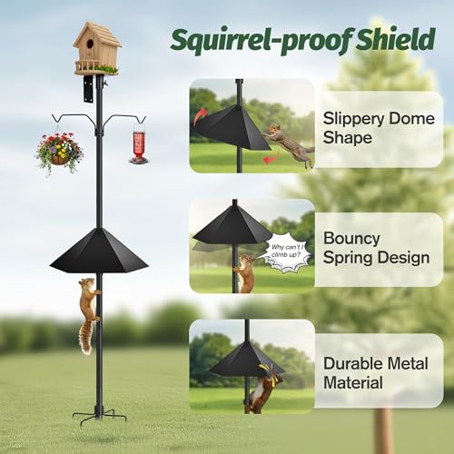 95 Inch Bird Feeder Pole Kit, Squirrel Baffle, 5-Prong Base | Heavy-Duty Metal Pole, for Bird Houses, Garden Décor, Backyard and Patio Use - size: 95 inch with baffle